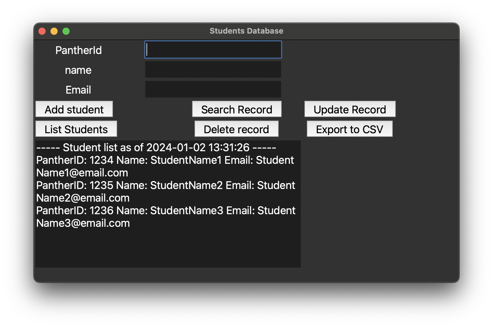 student database GUI